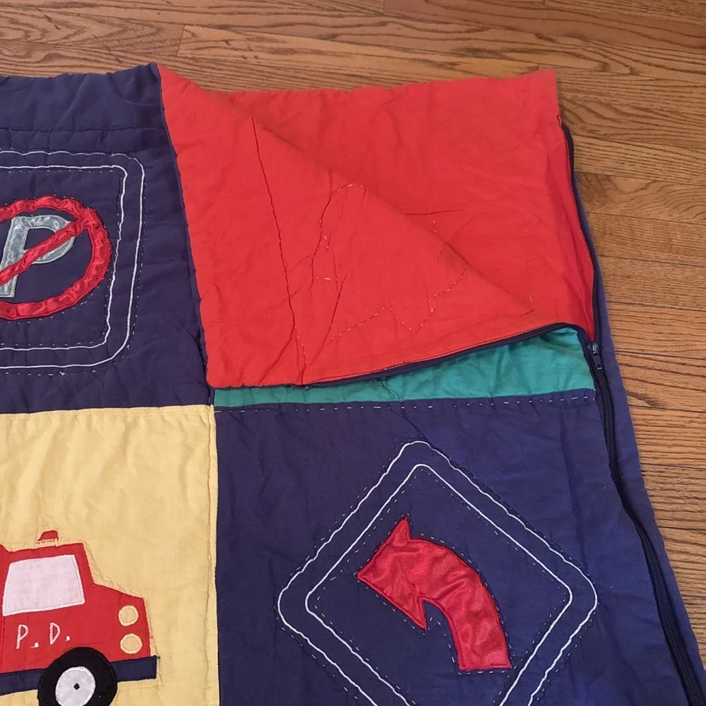 Quilted toddler sleeping bag transportation theme‎ blue green red yellow